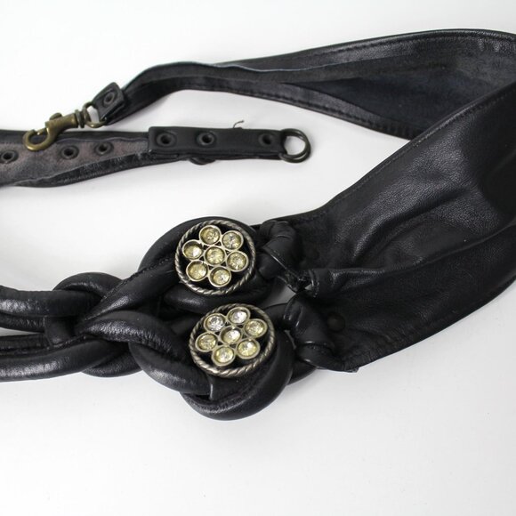 Vtg 80s Sun Of a Beach Belt by Rina Dinarsky wide black leather rhinestones M/L main image 6